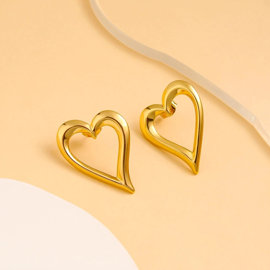 Heart Shape Hollow Earrings [304,316 Stainless Steel, 18K Gold Plated]