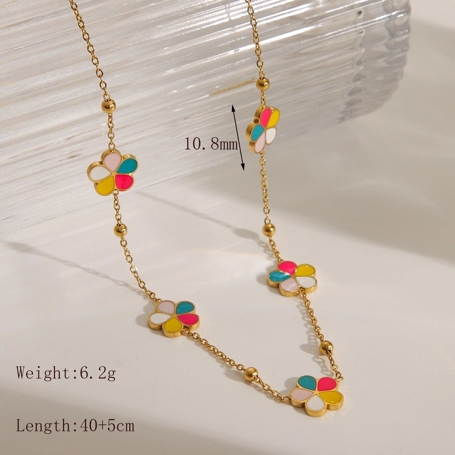 Bright Colored Flower EnamelEarrings/Necklace [304 Stainless Steel, 18K Gold Plated]