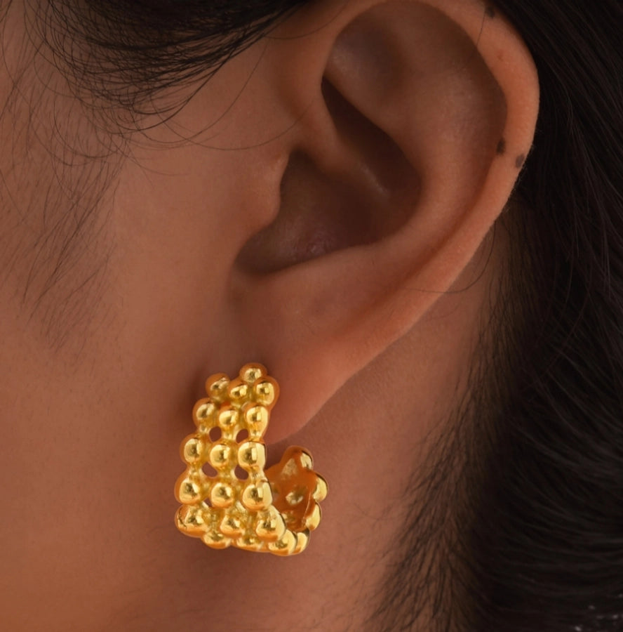 Round Ball Hoop Earrings [304 Stainless Steel,18K Gold Plated]