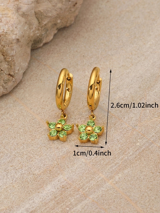 Flower Rhinestones Drop Earrings [304 Stainless Steel,18K Gold Plated]