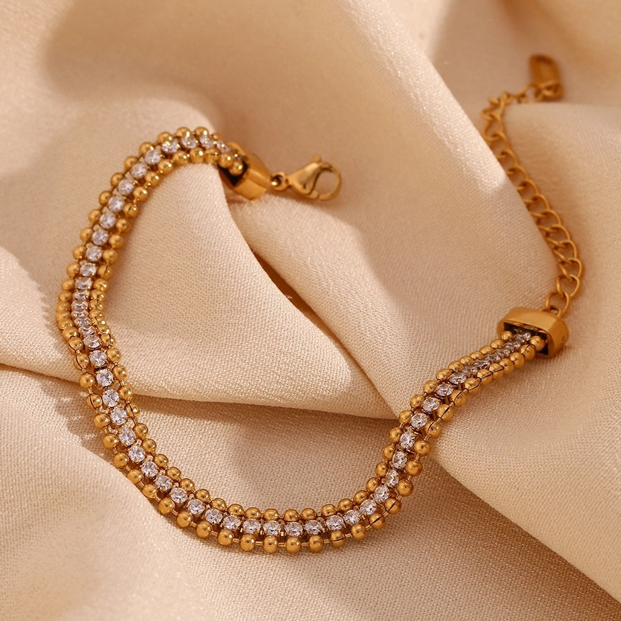 Rhinestones Bracelets [304 Stainless Steel,18K Gold Plated]