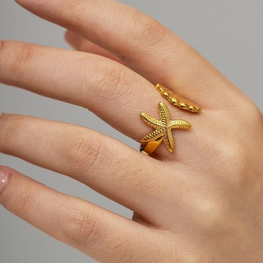 Starfish Shell Open Ring [304 rustfrit stål]