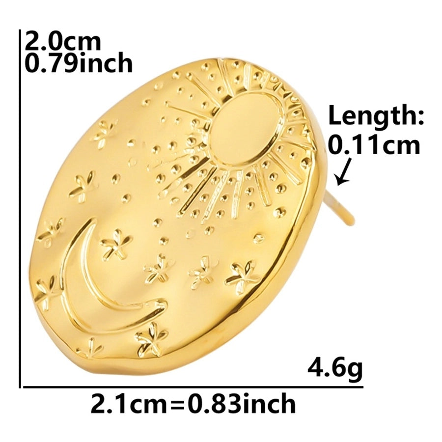 Round Style Sun Moon Earrings [304 Stainless Steel,18K Gold Plated]