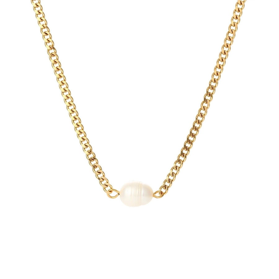 Cuban Link Pearl Necklace [304 Stainless Steel,18K Gold Plated]