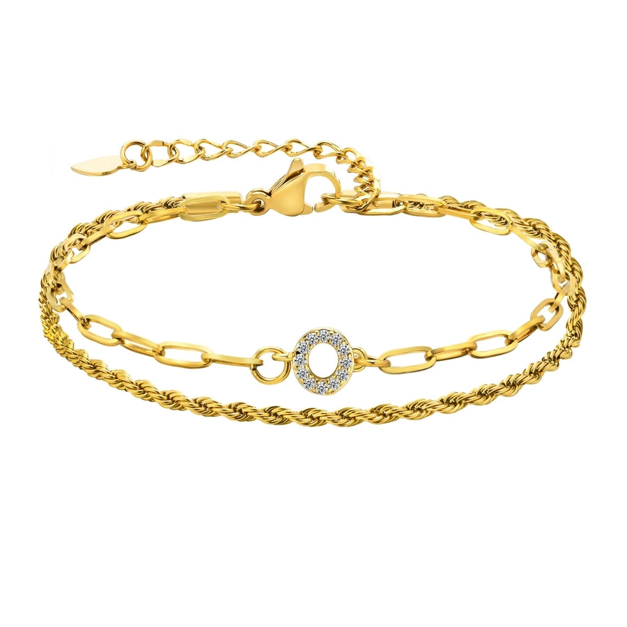 Letter Zircon Bracelets [201 Stainless Steel,Copper,18K Gold Plated]