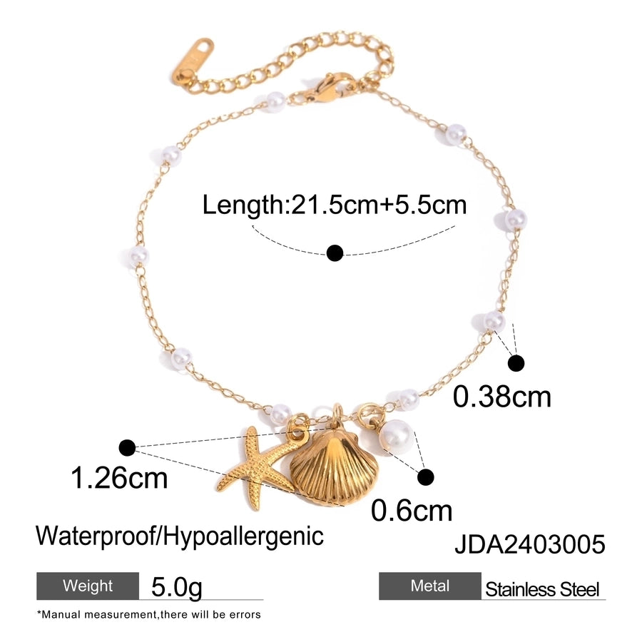 Starfish Shell Pearl Anklet [304 Stainless Steel, 18K Gold Plated]