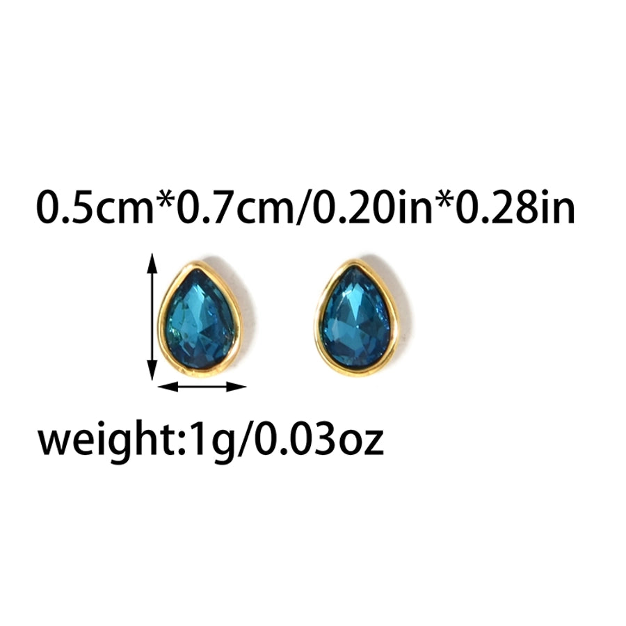 Water Droplets Colour Zircon Earrings [304 Stainless Steel,14K Gold Plated]