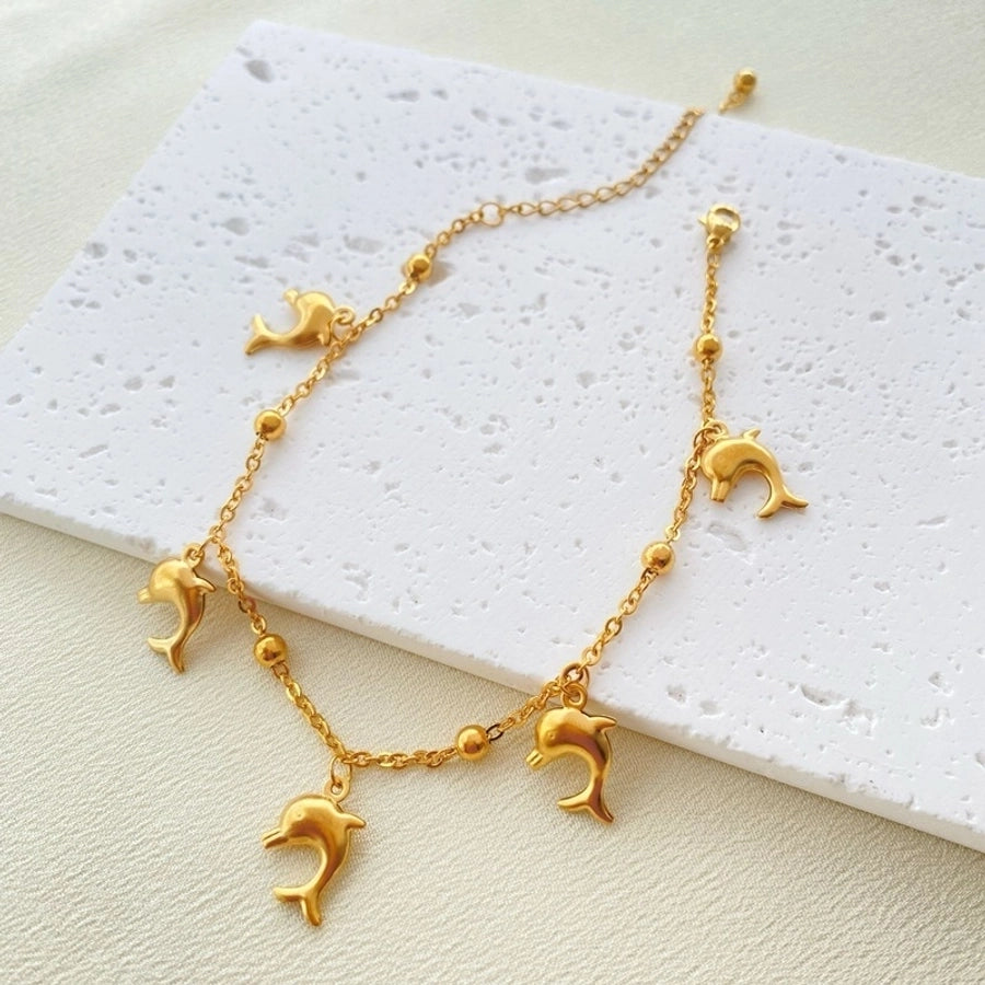 Starfish dolphin Shell Anklet [ Stainless Steel, 18K Gold Plated]