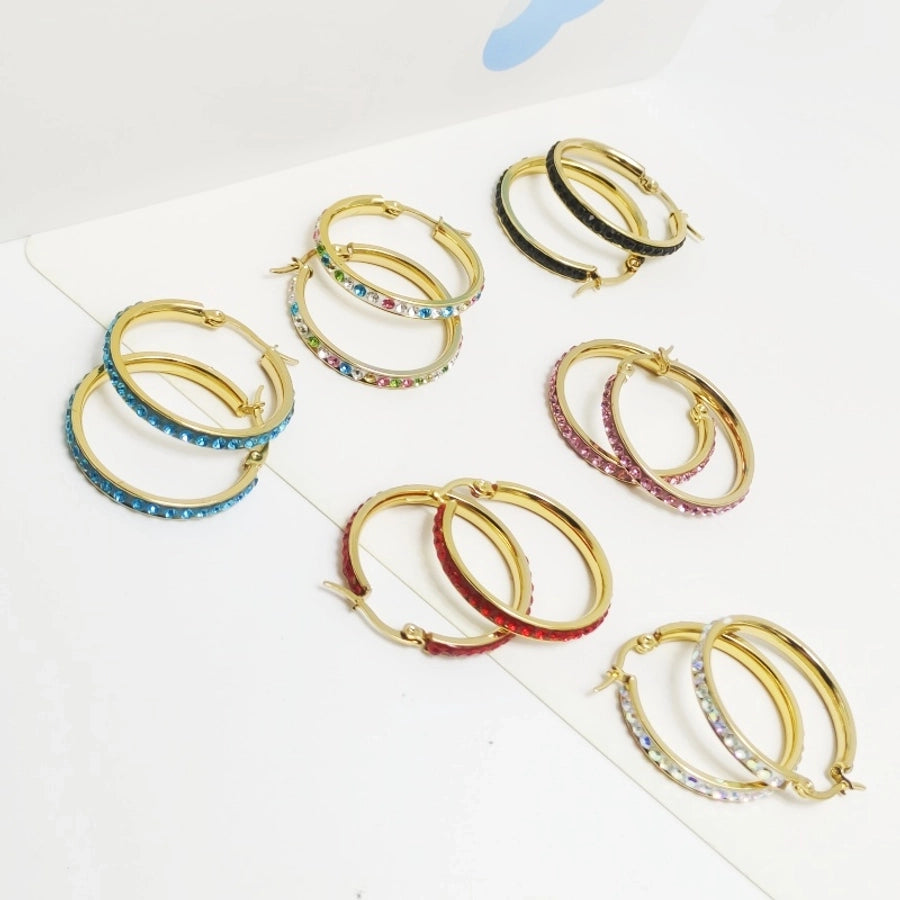 Circle Colour Rhinestones Hoop Earrings [304 Stainless Steel,18K Gold Plated]