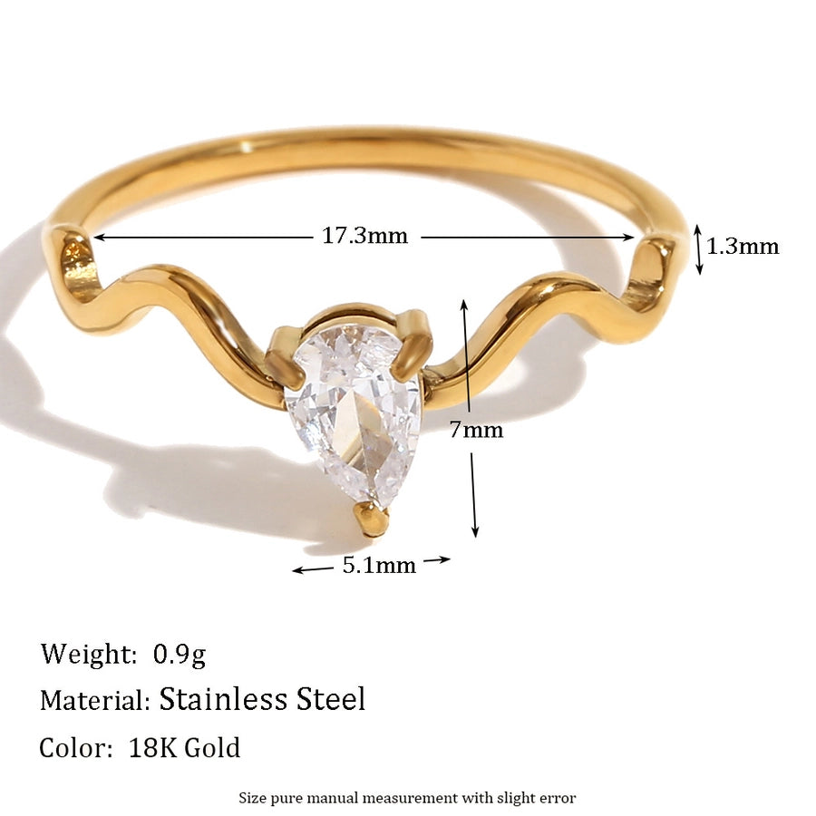 Water Droplets Lines Ring [304 Stainless Steel 18K Gold Plated]