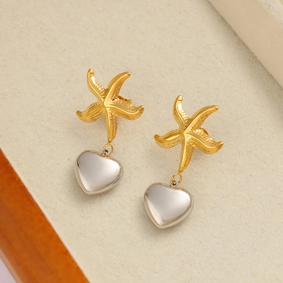 Starfish Heart Shape Drop Earrings [304,316 Stainless Steel,18K Gold Plated]