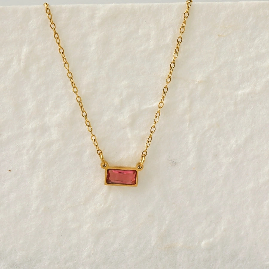 Modern Style RectangleZircon Necklace [304 Stainless Steel,18K Gold Plated]