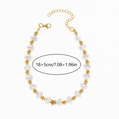 Artificial Pearl Bracelets [304 Stainless Steel, 18K Gold Plated]