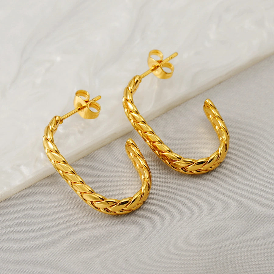 Striped Hoop Earrings [304 Stainless Steel,18K Gold Plated]