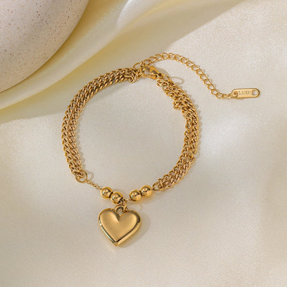 Heart Shape Curb Chain Necklace/Bracelet [304 Stainless Steel 18K Gold Plated]