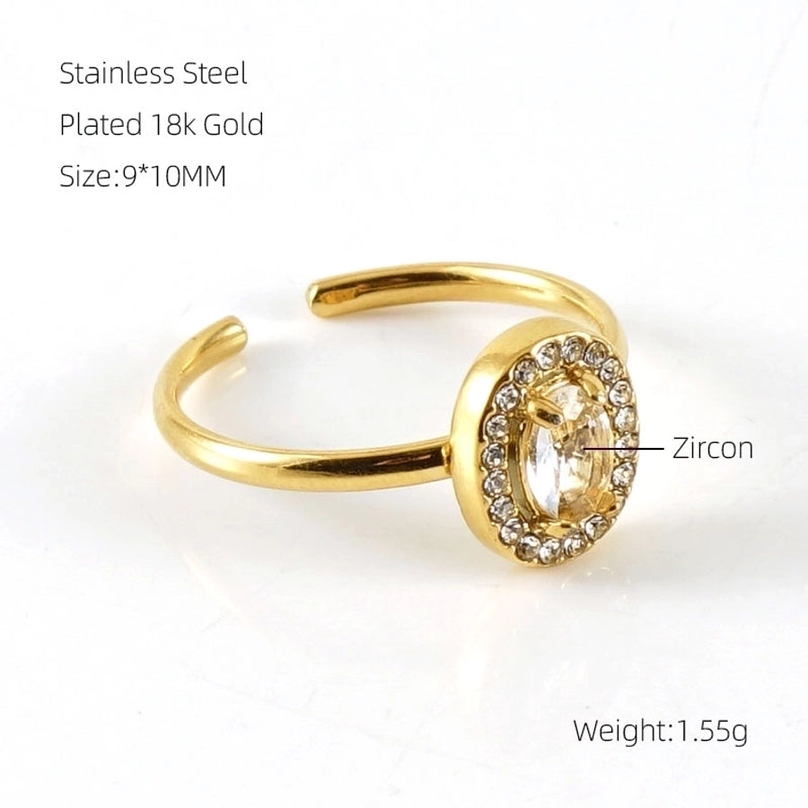 Shiny  Square Water Droplets Heart Shape Zircon Open Ring [Stainless Steel 18K Gold Plated]