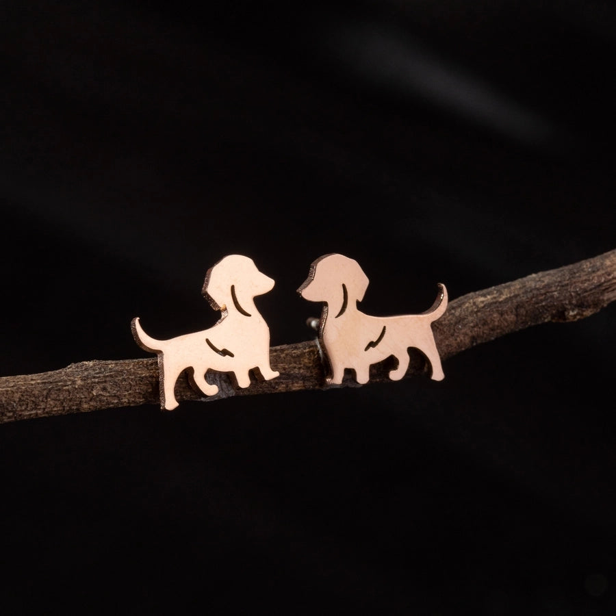 Dog Stud Earrings [304 Stainless Steel,18K Gold Plated]