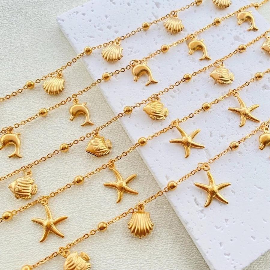 Starfish dolphin Shell Anklet [ Stainless Steel, 18K Gold Plated]