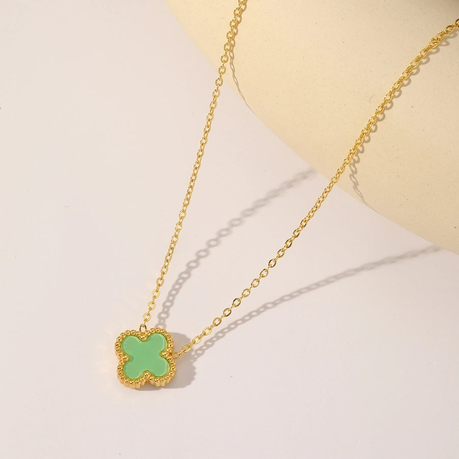 Four Leaf Clover Acrylic Necklace [304 Stainless Steel,18K Gold Plated]