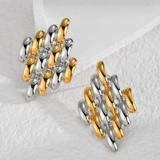 Two Tone Earrings [304 Stainless Steel, 18K Gold Plated]