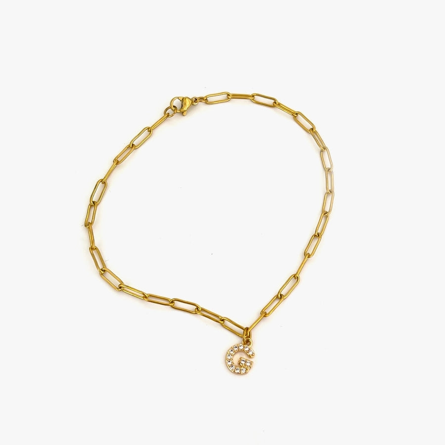 Letter Link Chain Anklet [316L Stainless Steel, 18K Gold Plated]