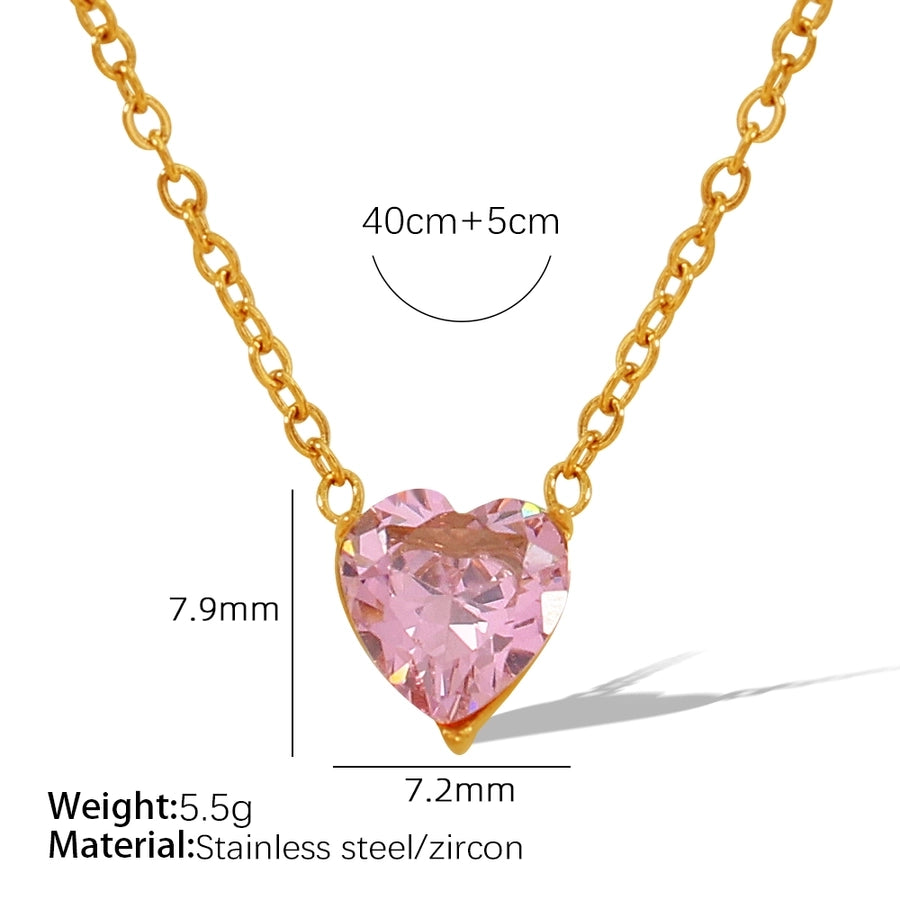 Pink White Zircon Heart Earrings/Necklace [304 Stainless Steel, 18K Gold Plated]