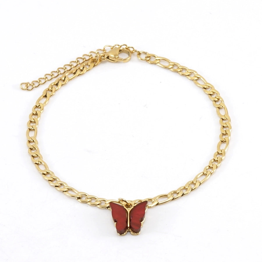 Anklet a catena a farfalla rossa [acciaio inossidabile 304, oro 18K placcato]