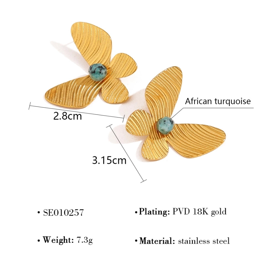 Orecchini in pietra naturale farfalla [304 acciaio inossidabile, oro 18K placcato]