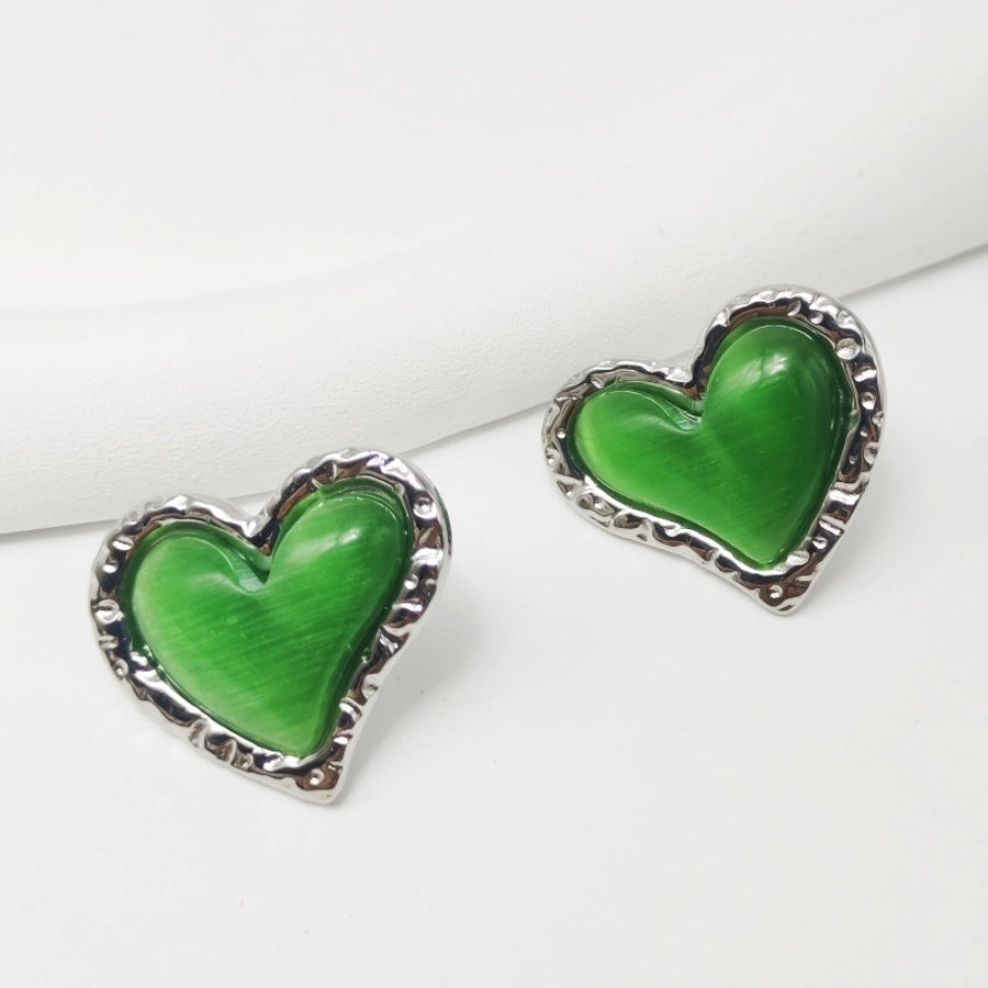 Silver Heart Shape Earrings [304 Stainless Steel,18K Gold Plated]