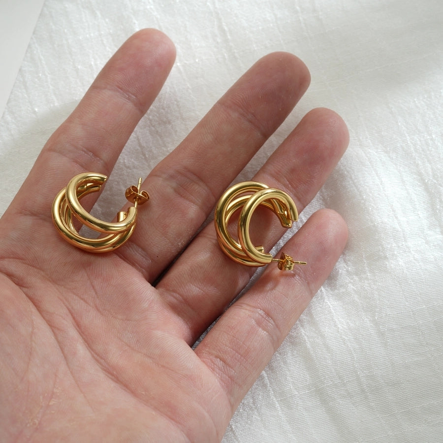 Double Hoop Earrings [304 Stainless Steel, 18K Gold Plated]