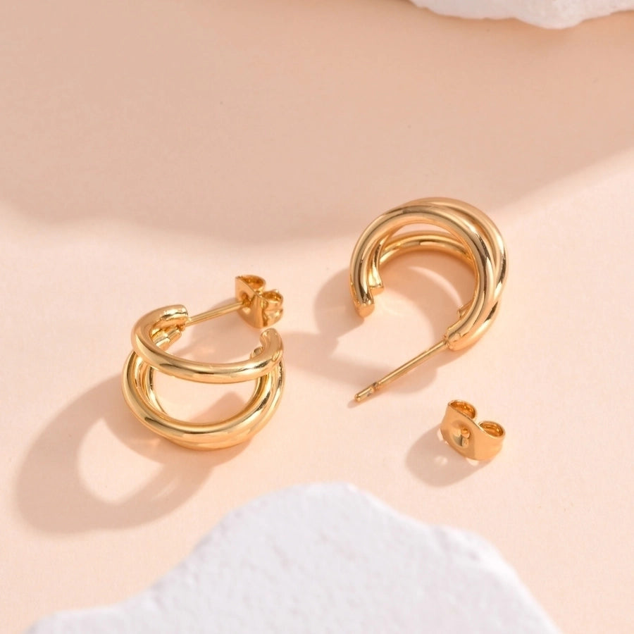 Triple Hoop Earrings [201 Stainless Steel,18K Gold Plated]