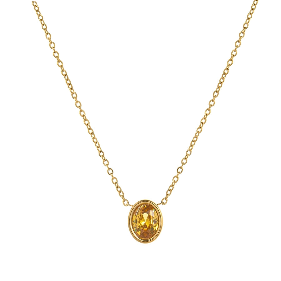 Oval Zircon Pendant Necklace [201,304 Stainless Steel ,18K Gold Plated]