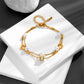 Pearl Flower Layered Anklet [Stainless Steel, 18K Gold Plated]