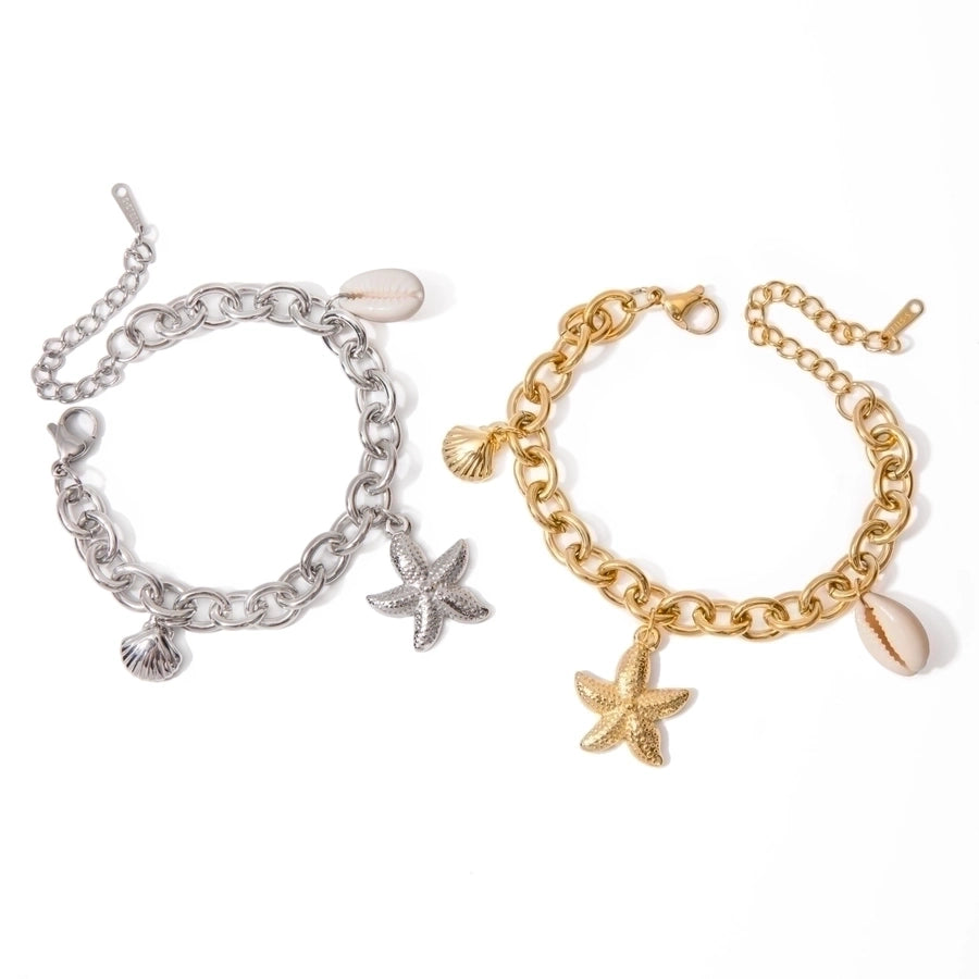 Vakantiestijl Starfish/Shell -armband [304 Roestvrij staal, 18K GOUD VOORGEPLATEERD]