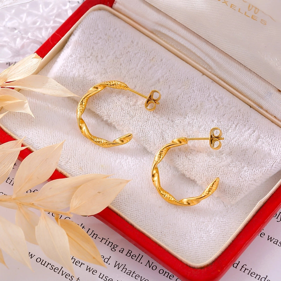 Twist Hoop Earrings [304 Stainless Steel,18K Gold Plated]