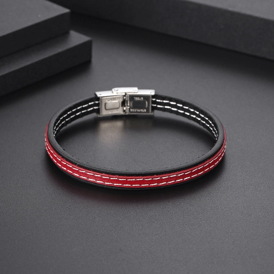 Casual Color Block Red Bracelet [304 Stainless Steel Pu Leather]