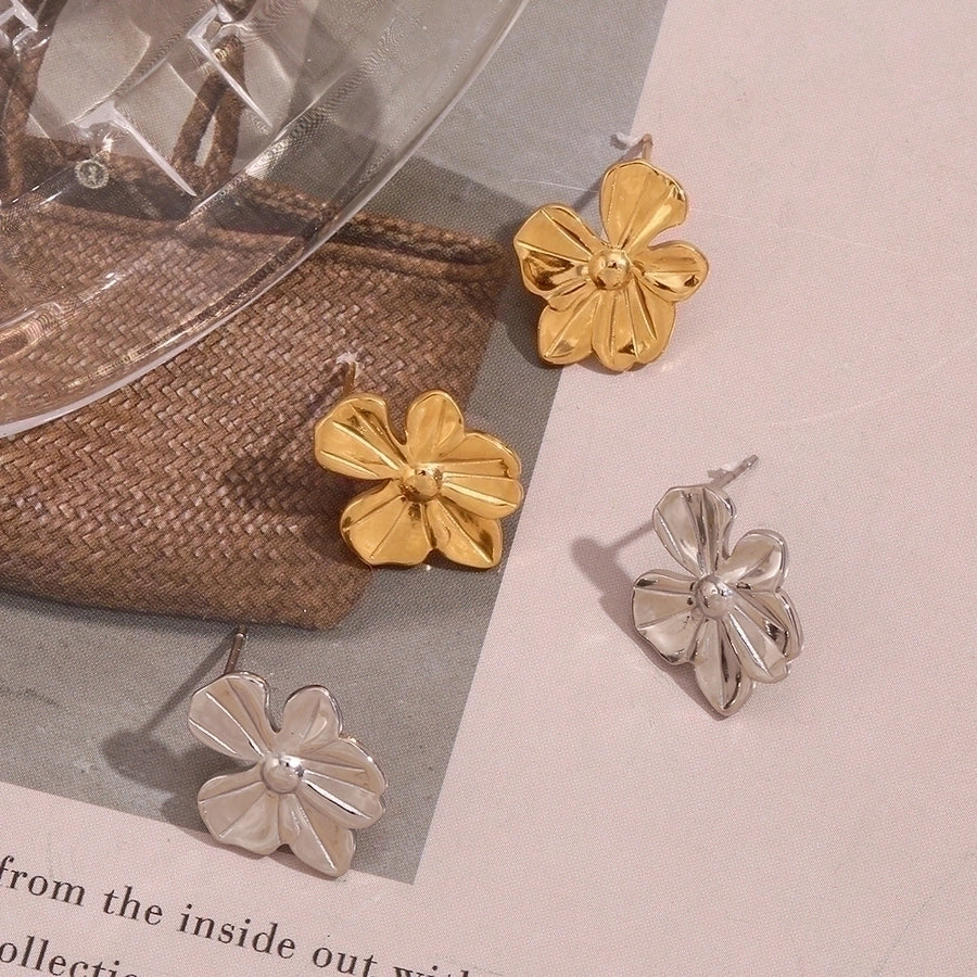 Mix Flower Earrings [304 Stainless Steel,18K Gold Plated]