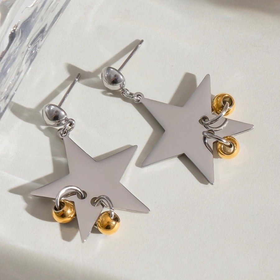 Silver Drop Star Earrings [304 Stainless Steel]