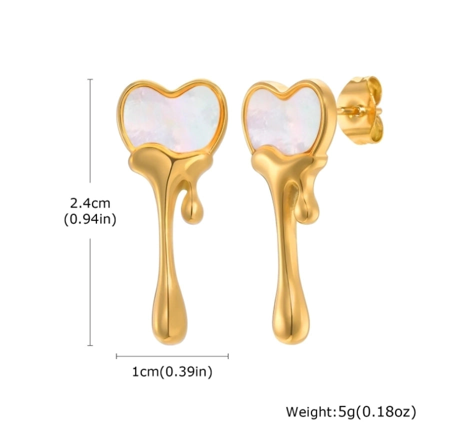 Dripping Heart Earrings [304 Stainless Steel,18K Gold Plated]