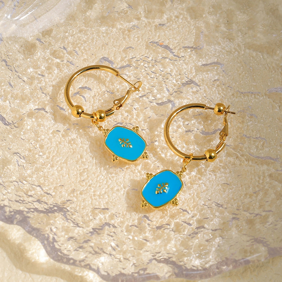 Roman Eye Enamel Zircon Drop Earrings [304 Stainless Steel,14K Gold Plated]