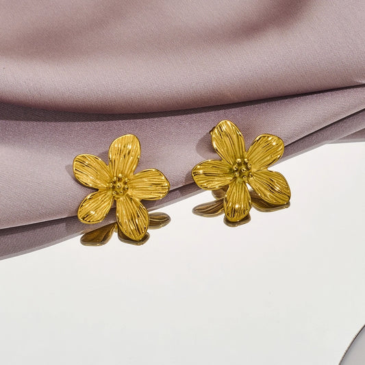 Elegantes pendientes de flores [316 acero inoxidable, 18k de oro chapado]