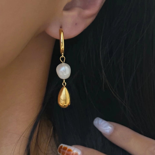 Pearl Teardrop Drop Earrings [304 Stainless Steel,18K Gold Plated]