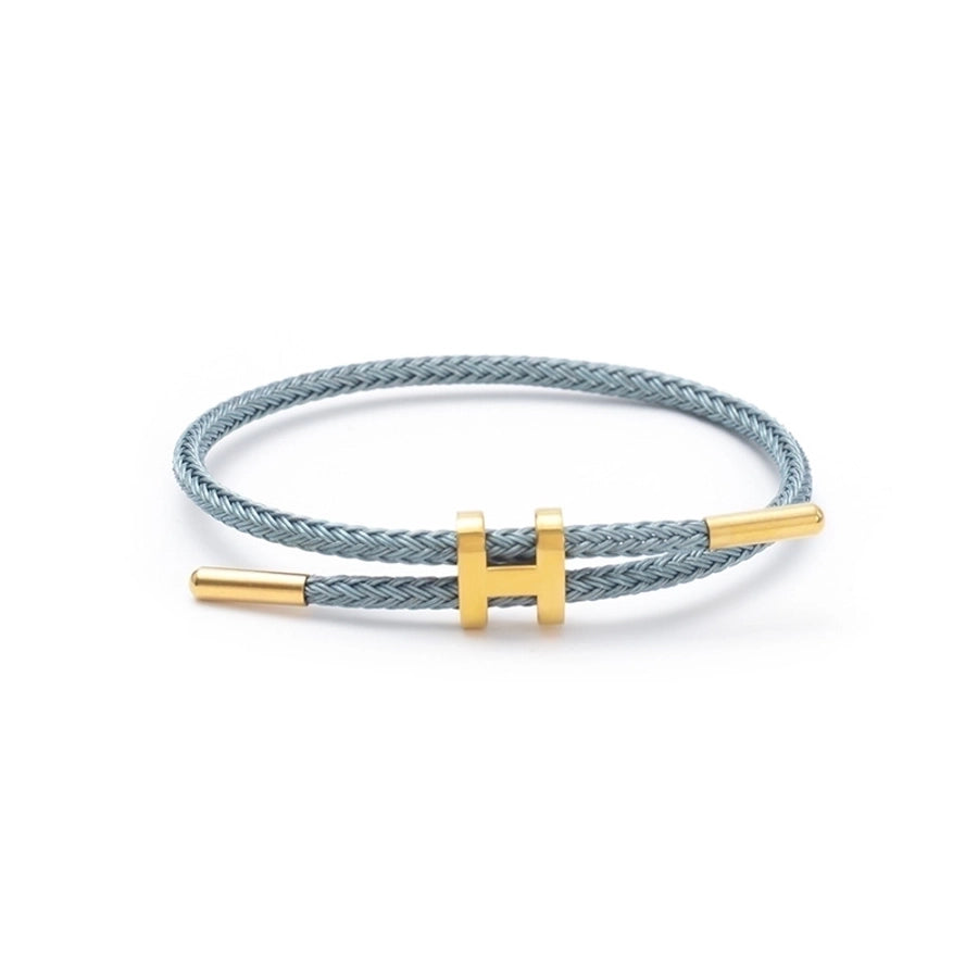 H Letter Wire Rope  Bracelets [304 Stainless Steel, 18K Gold Plated]