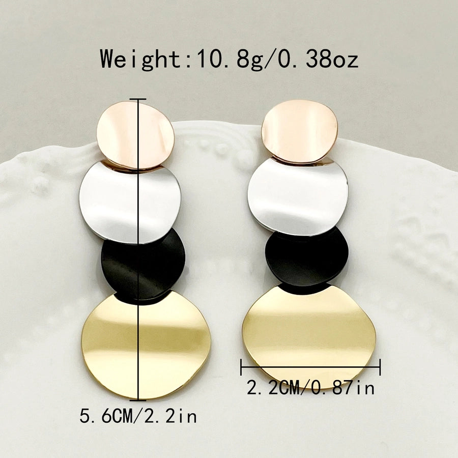 Mix Round Hollow Out Drop Earrings [304 Stainless Steel,14K Gold Plated]