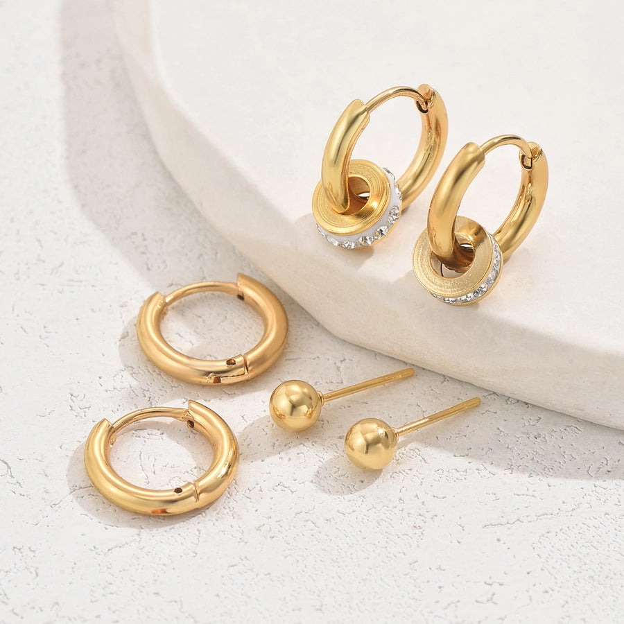 3 Pairs Hoop Earrings [201 Stainless Steel, 18K Gold Plated]