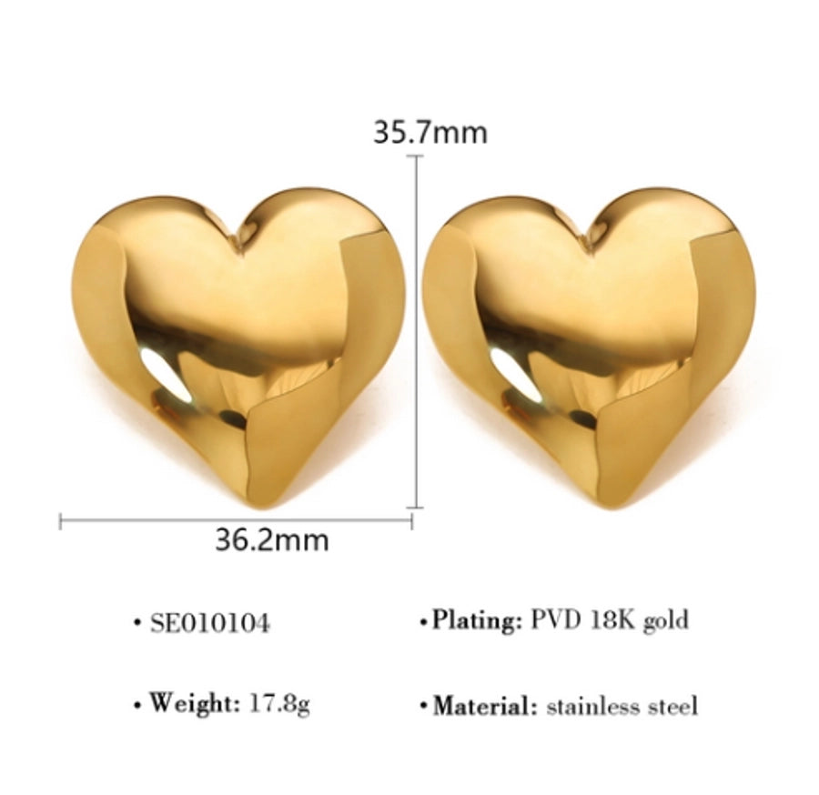 Heart Shape Earrings [304 Stainless Steel,18K Gold Plated]