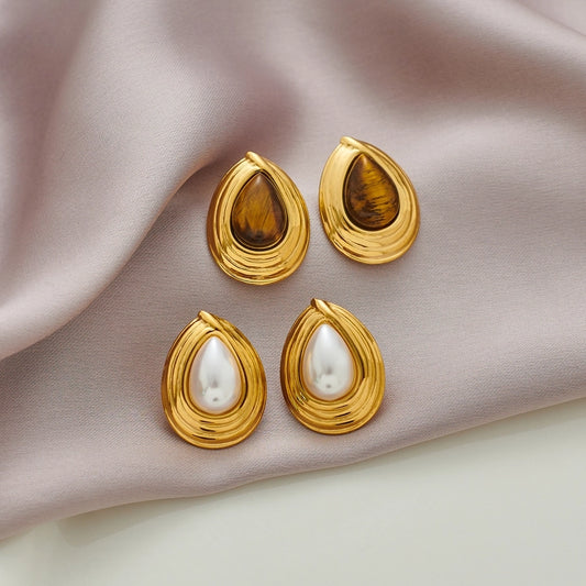 Barokke stijl waterdruppeltjes iEarrings [304 roestvrij staal, 18k goud verguleerd]