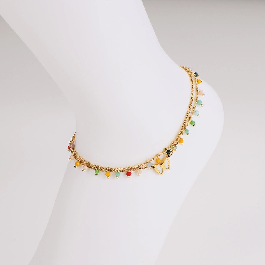 Butterfly Colored Beads Bracelet/Anklet [304 Stainless Steel]