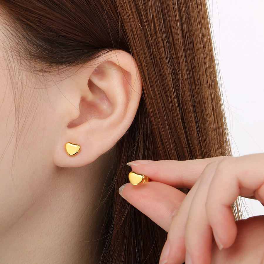 Small Heart Shape Stud Earrings [304 Stainless Steel,18K Gold Plated]