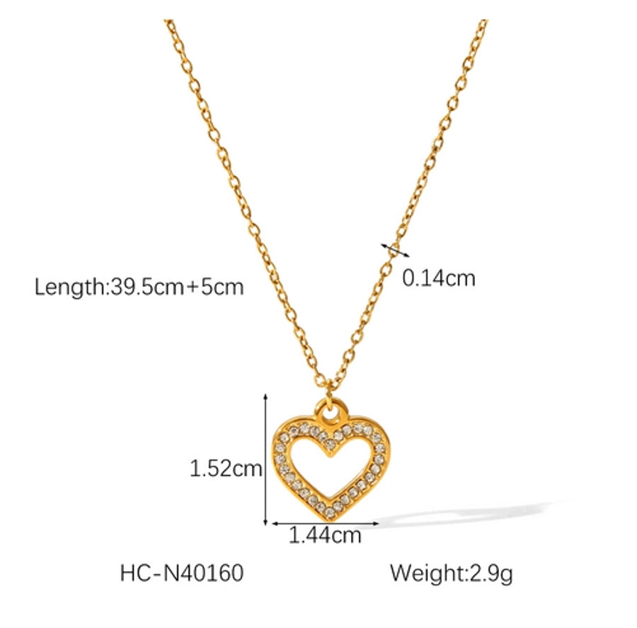 Casual hartvorm steentjes 18K ketting [304 roestvrij staal, 18K vergulde goud]